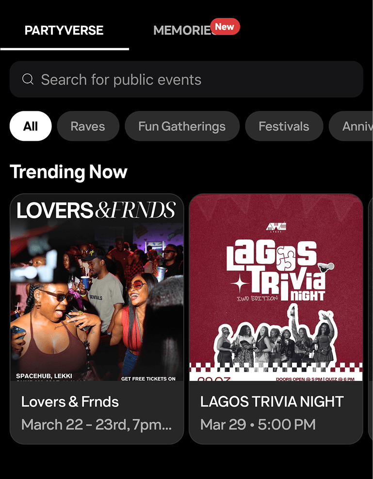 Guest list and invite status in Partyverse