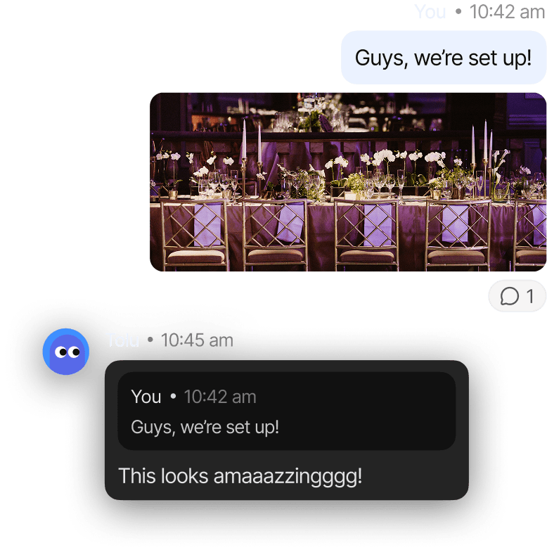 Chat with planners over a wedding venue photo